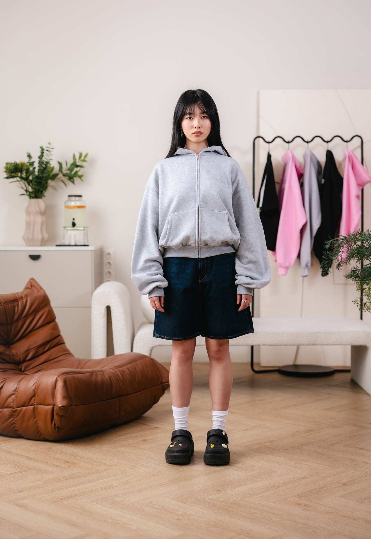 BASIC ZIP HOODIE (grey melange)