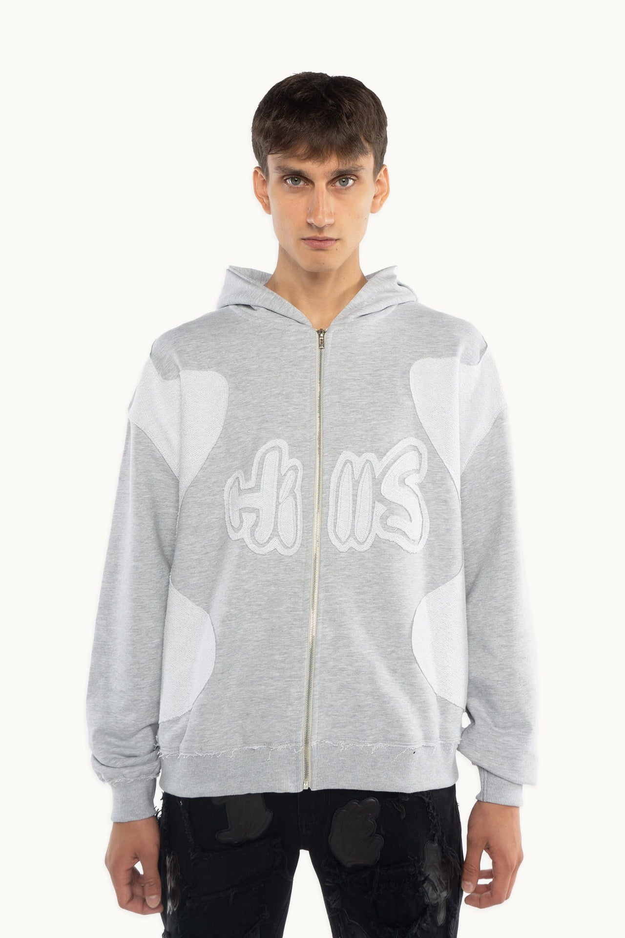 WAVY ZIP HOODIE (grey melange)