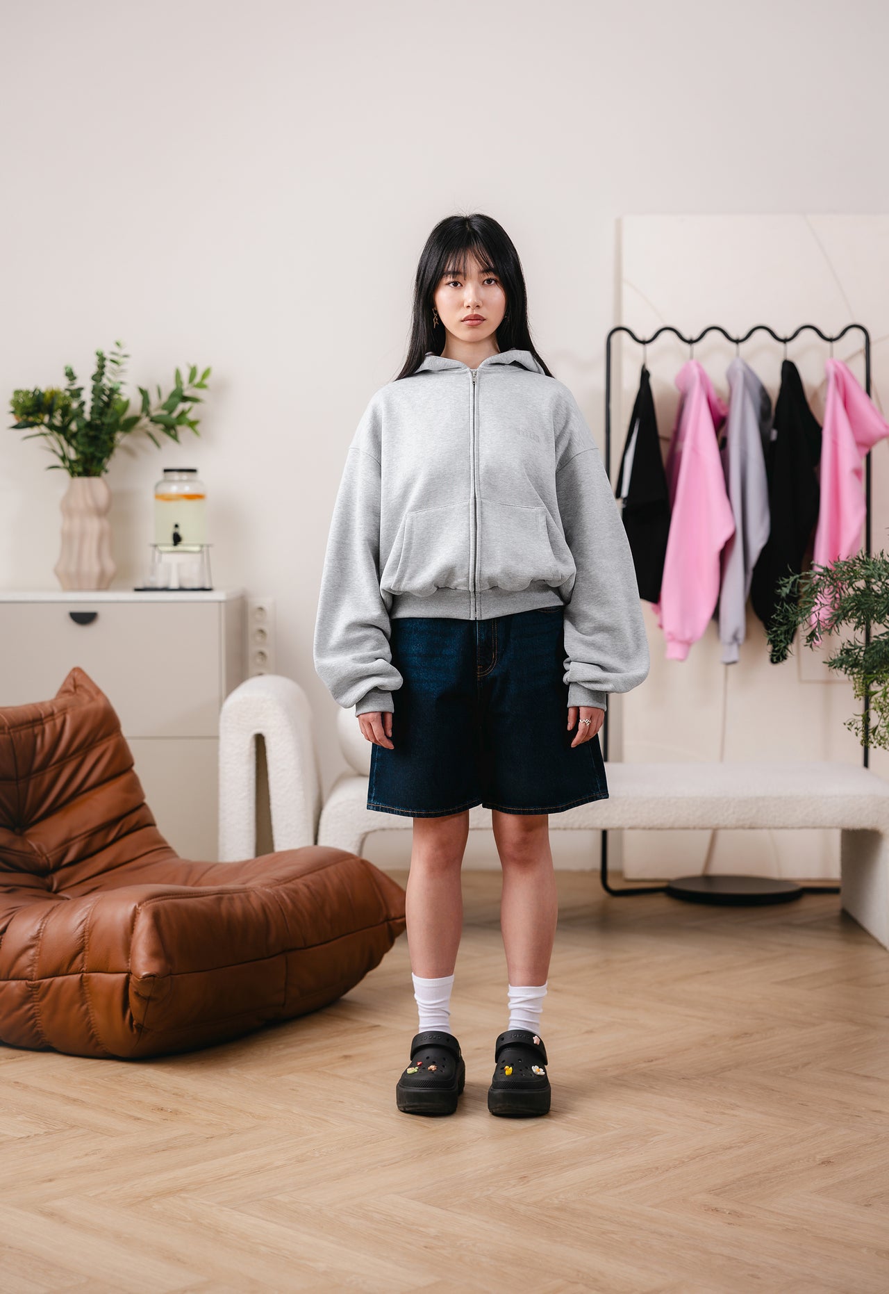 BASIC ZIP HOODIE (grey melange)